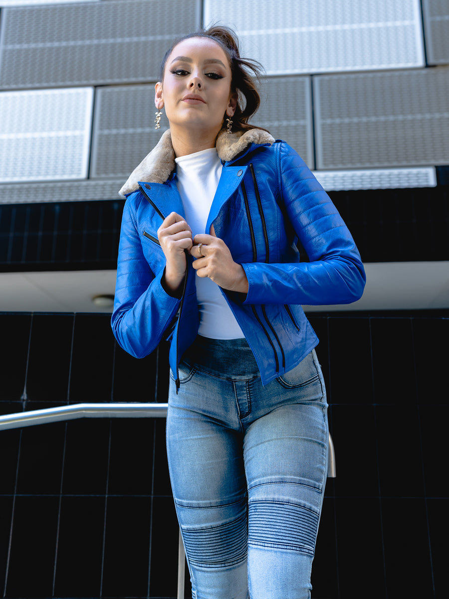 ZARIA BLUE LEATHER JACKET