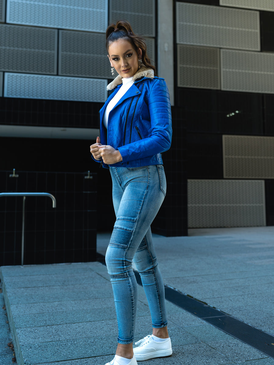 ZARIA BLUE LEATHER JACKET