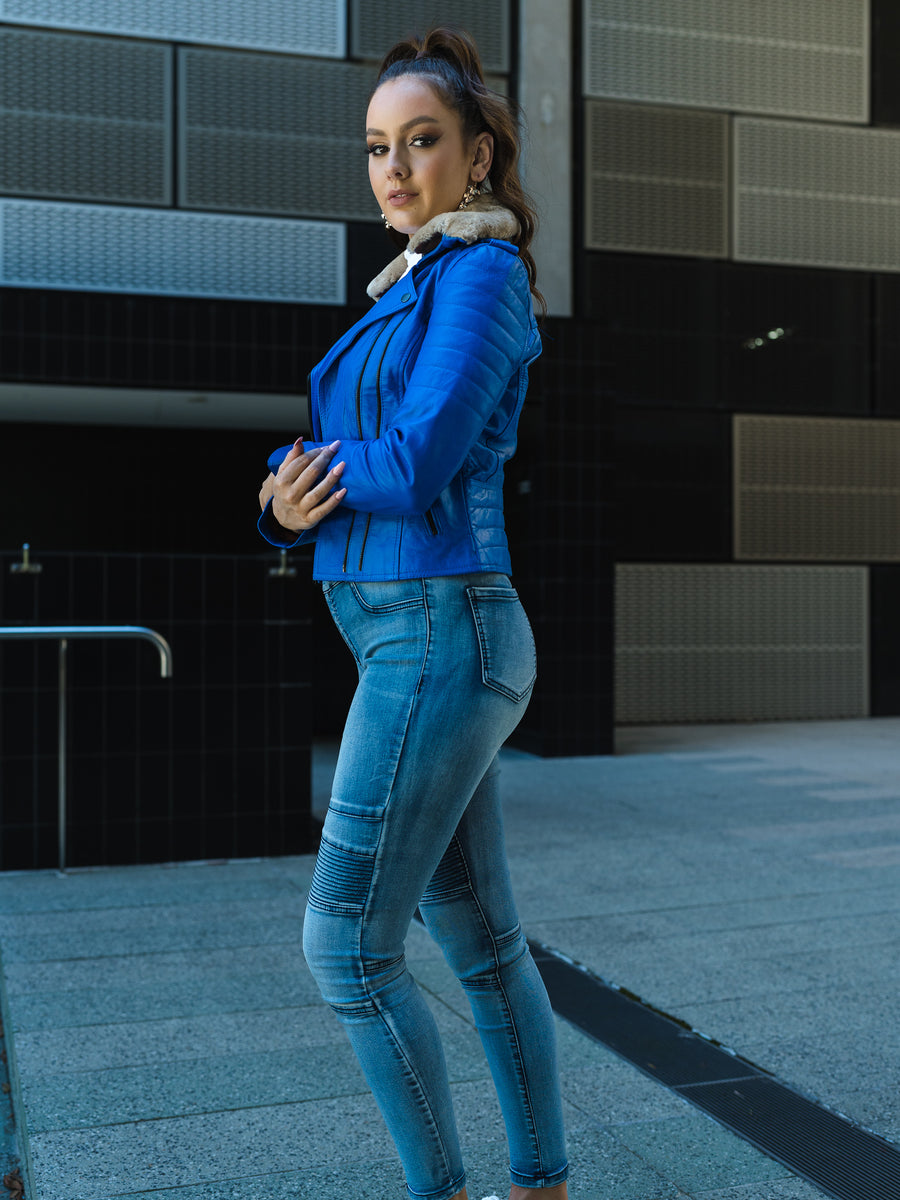 ZARIA BLUE LEATHER JACKET