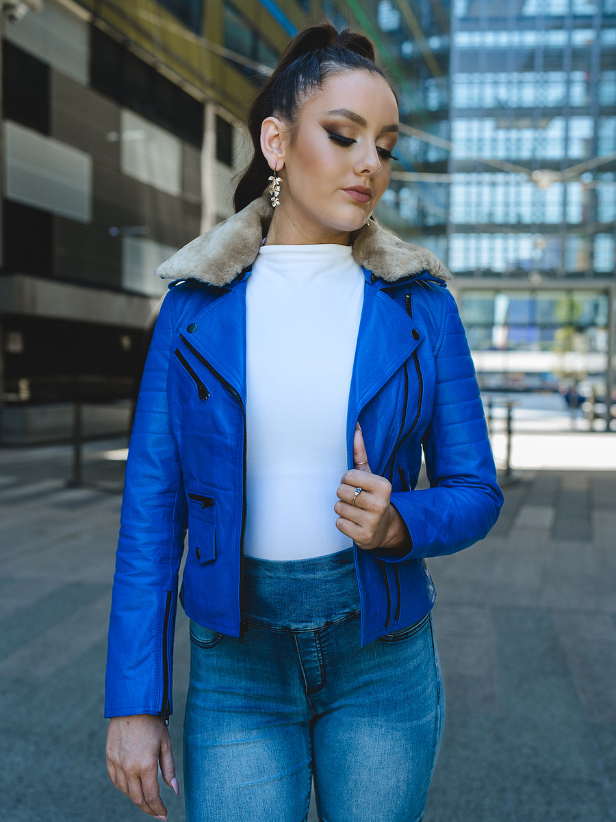 ZARIA BLUE LEATHER JACKET