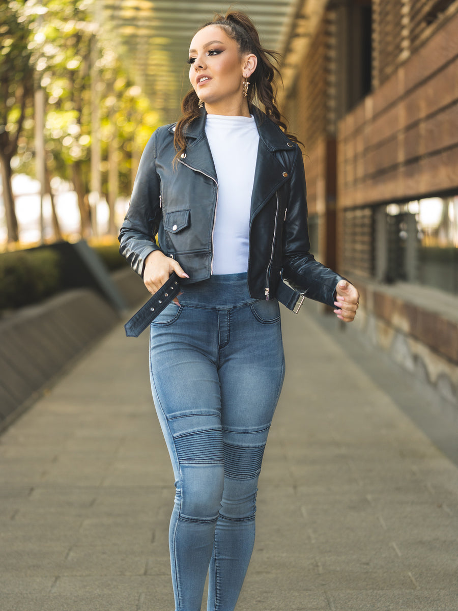 ELLA BELTED BLACK LEATHER JACKET