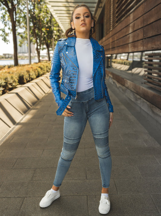 LILLIA BLUE LEATHER JACKET