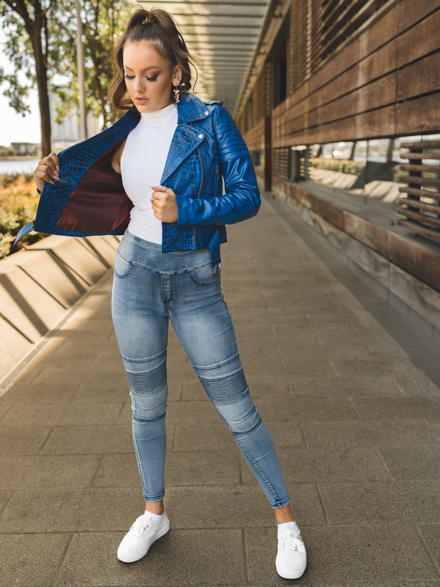 LILLIA BLUE LEATHER JACKET