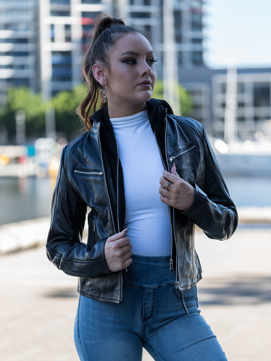 SERENA HOODED LEATHER JACKET