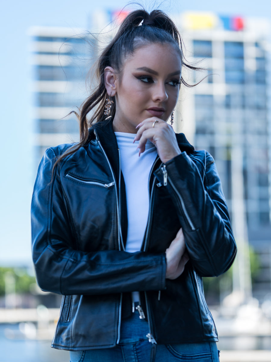 SERENA HOODED LEATHER JACKET