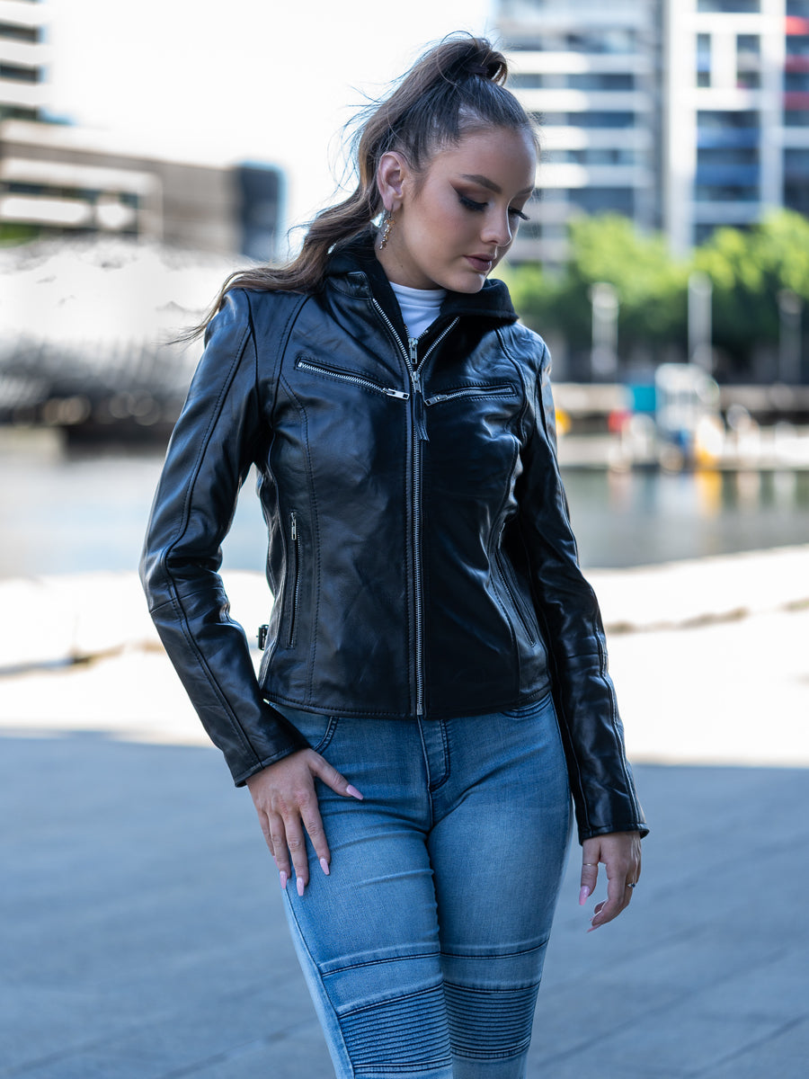 SERENA HOODED LEATHER JACKET