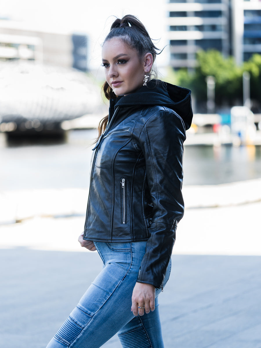 SERENA HOODED LEATHER JACKET