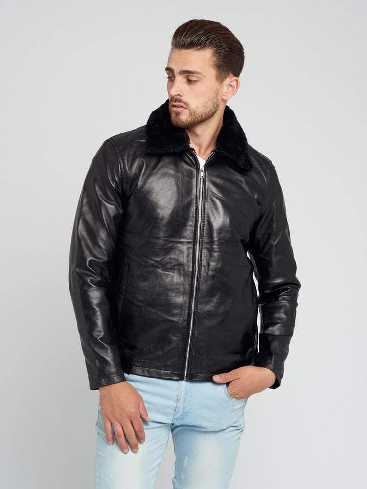 AARON FUR COLLARED LEATHER JACKET