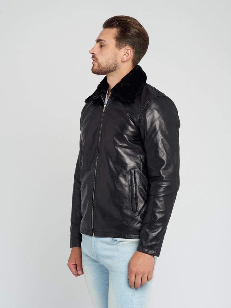 AARON FUR COLLARED LEATHER JACKET