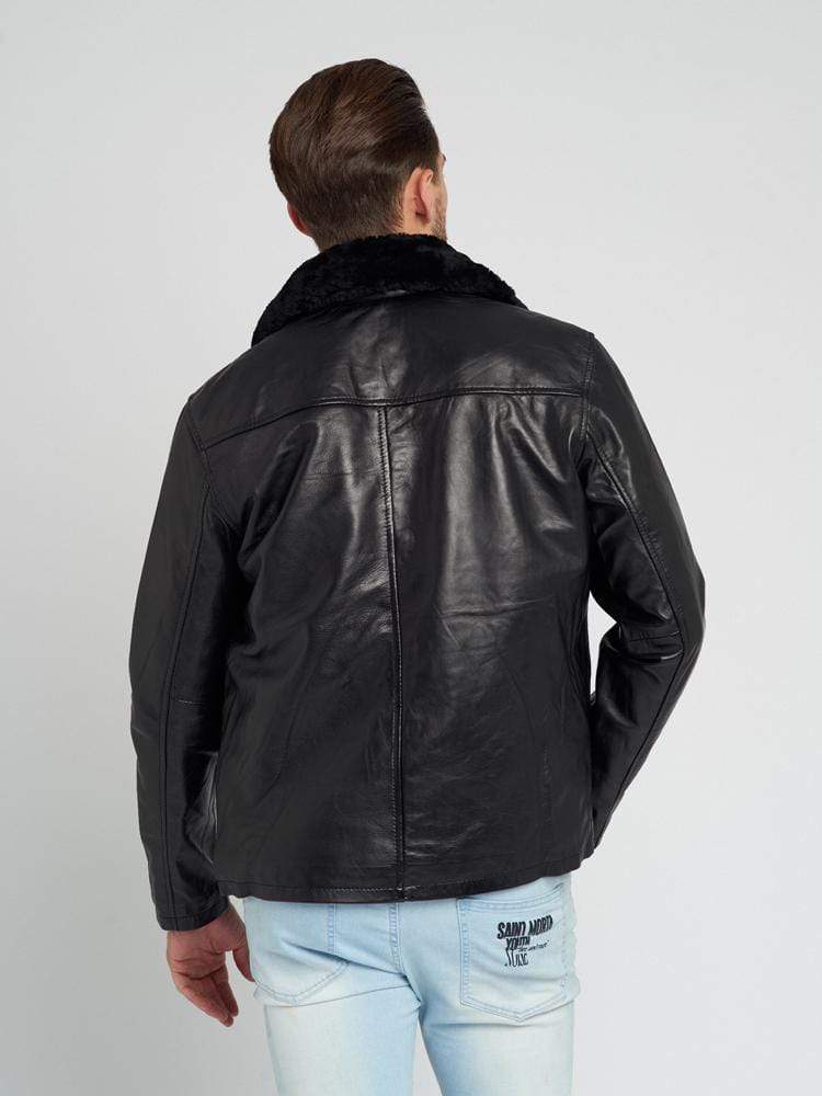 AARON FUR COLLARED LEATHER JACKET