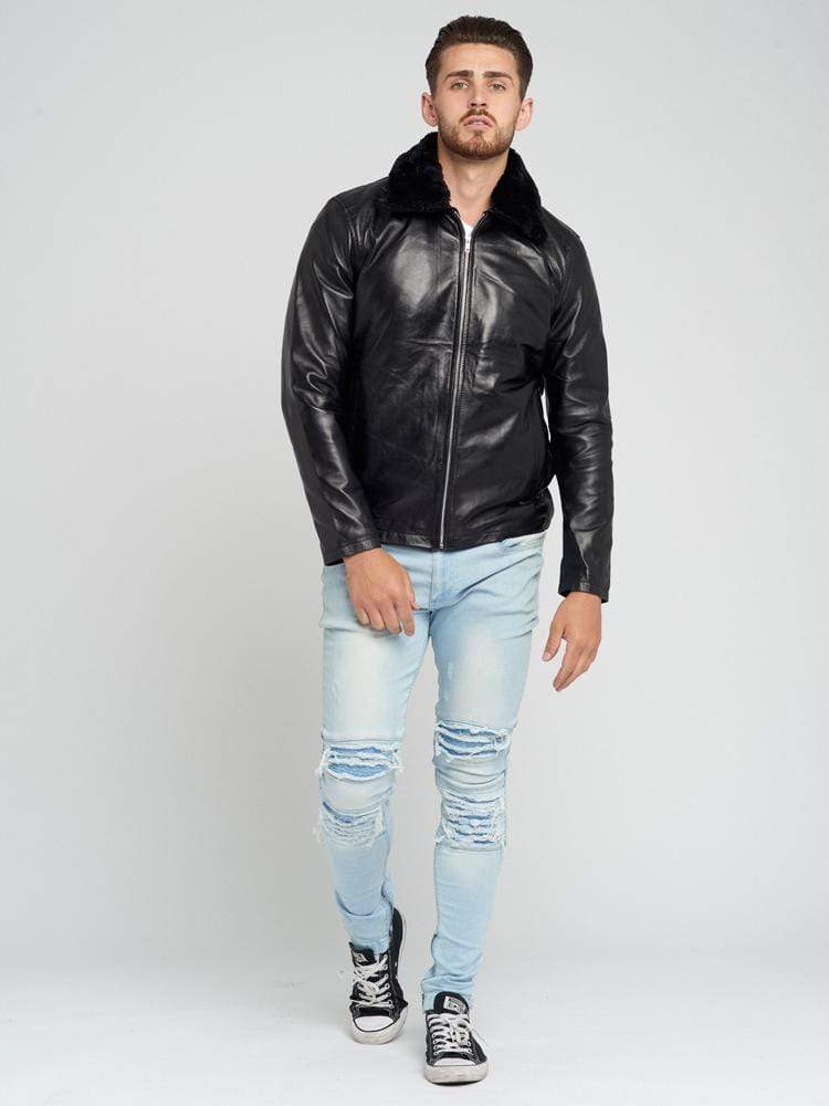 AARON FUR COLLARED LEATHER JACKET