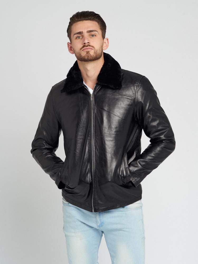 AARON FUR COLLARED LEATHER JACKET