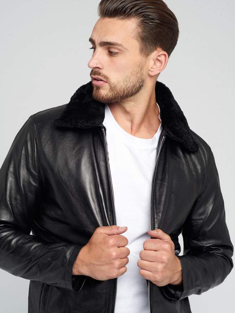 AARON FUR COLLARED LEATHER JACKET