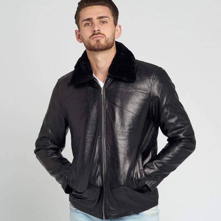 AARON FUR COLLARED LEATHER JACKET