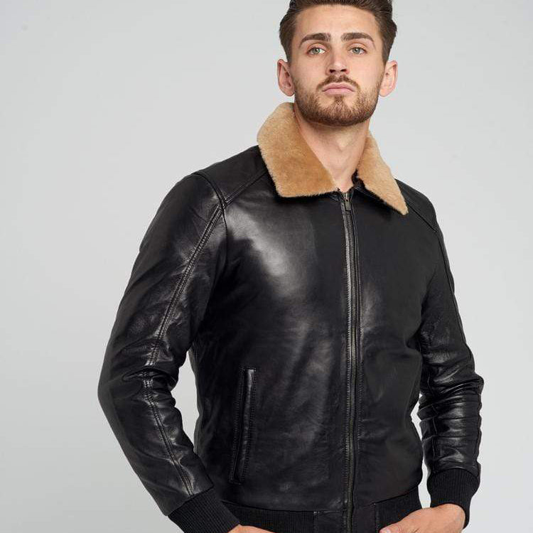 JOSE BLACK FUR COLLARED LEATHER JACKET