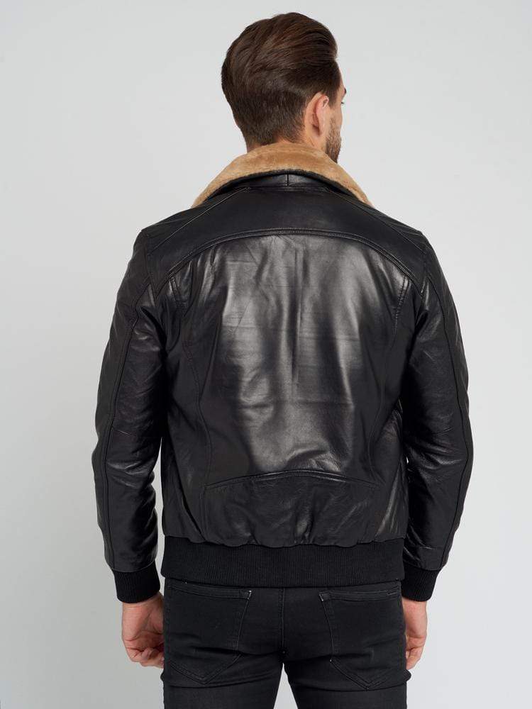 JOSE BLACK FUR COLLARED LEATHER JACKET