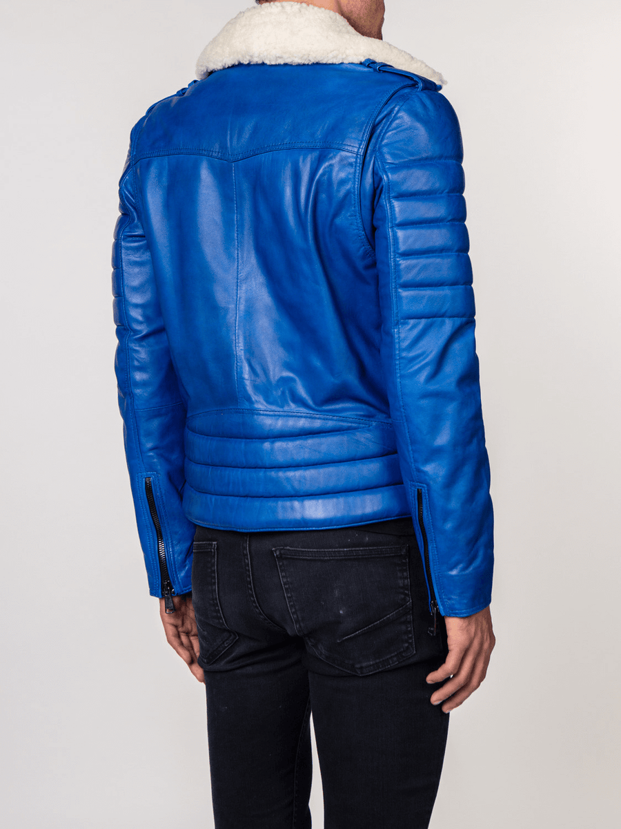 JOSE BLUE FUR COLLARED LEATHER JACKET