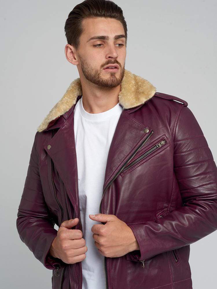 JOSE BROWN FUR COLLARED LEATHER JACKET