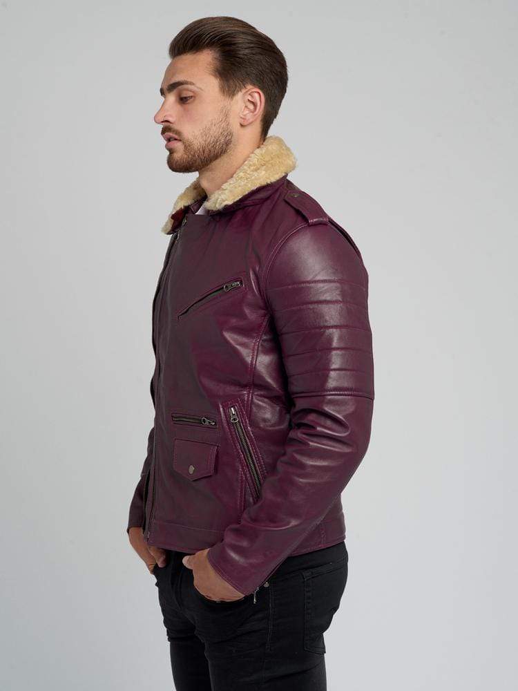 JOSE BROWN FUR COLLARED LEATHER JACKET