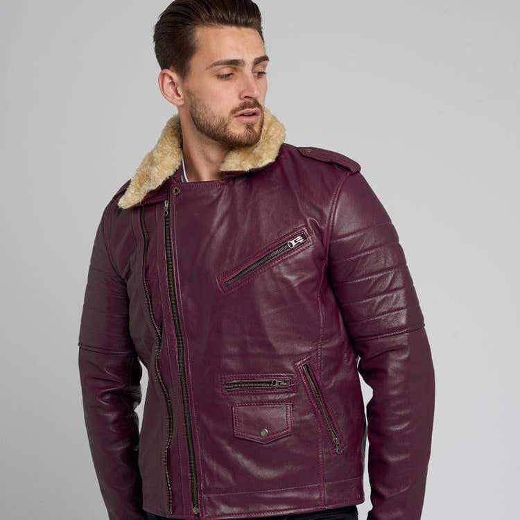 JOSE BROWN FUR COLLARED LEATHER JACKET