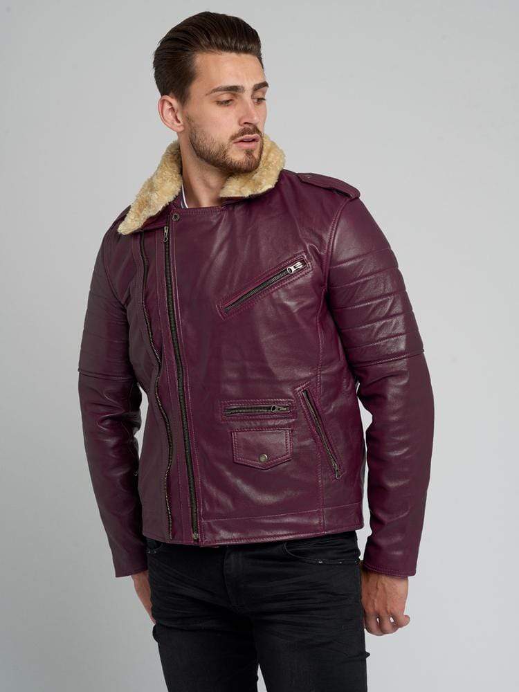 JOSE BROWN FUR COLLARED LEATHER JACKET