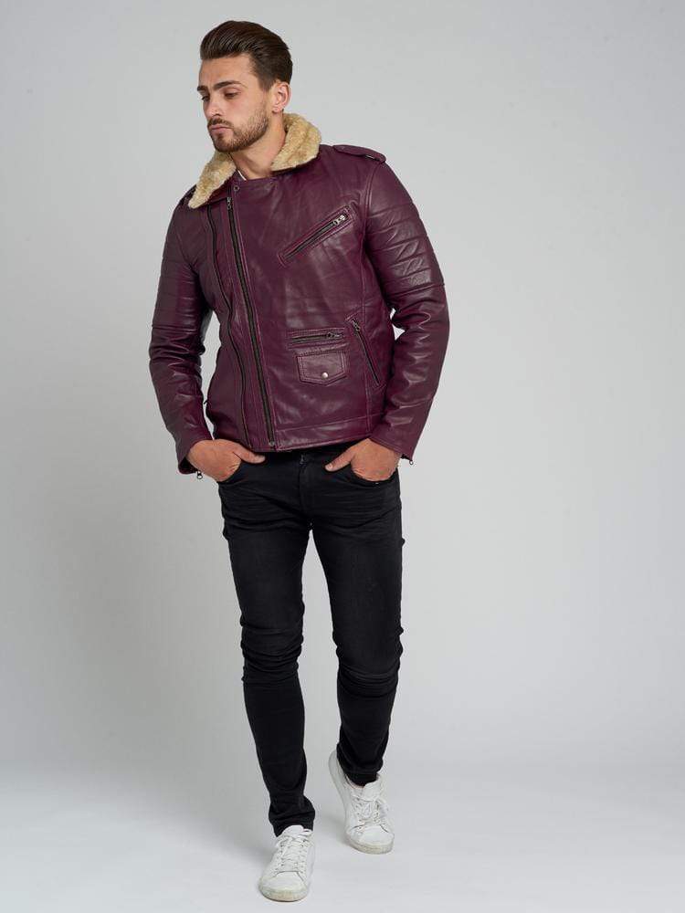 JOSE BROWN FUR COLLARED LEATHER JACKET