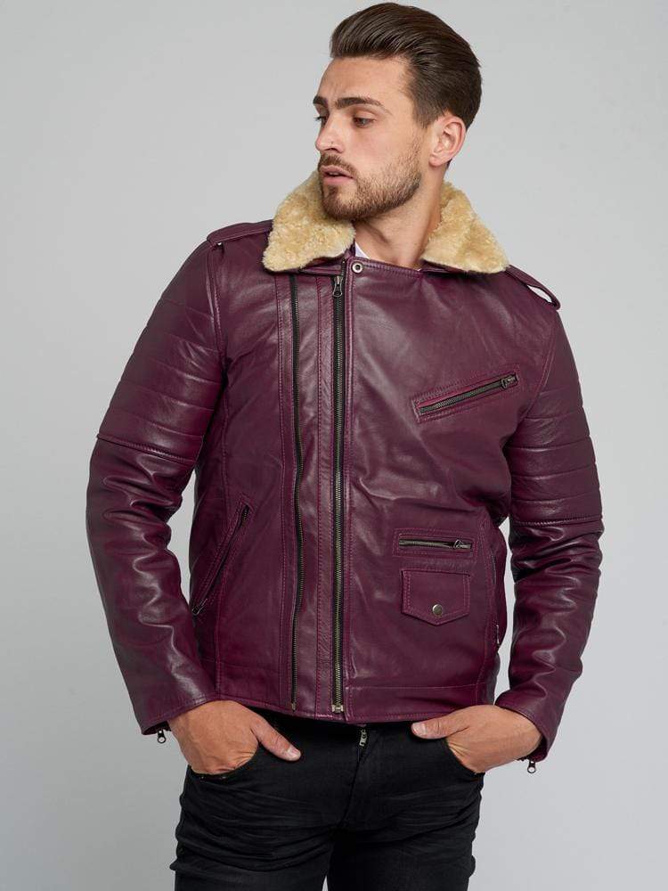 JOSE BROWN FUR COLLARED LEATHER JACKET