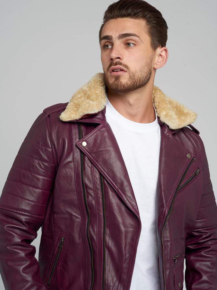 JOSE BROWN FUR COLLARED LEATHER JACKET