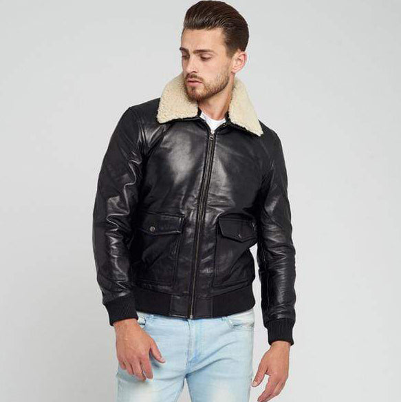 LEVI FUR COLLARED LEATHER JACKET