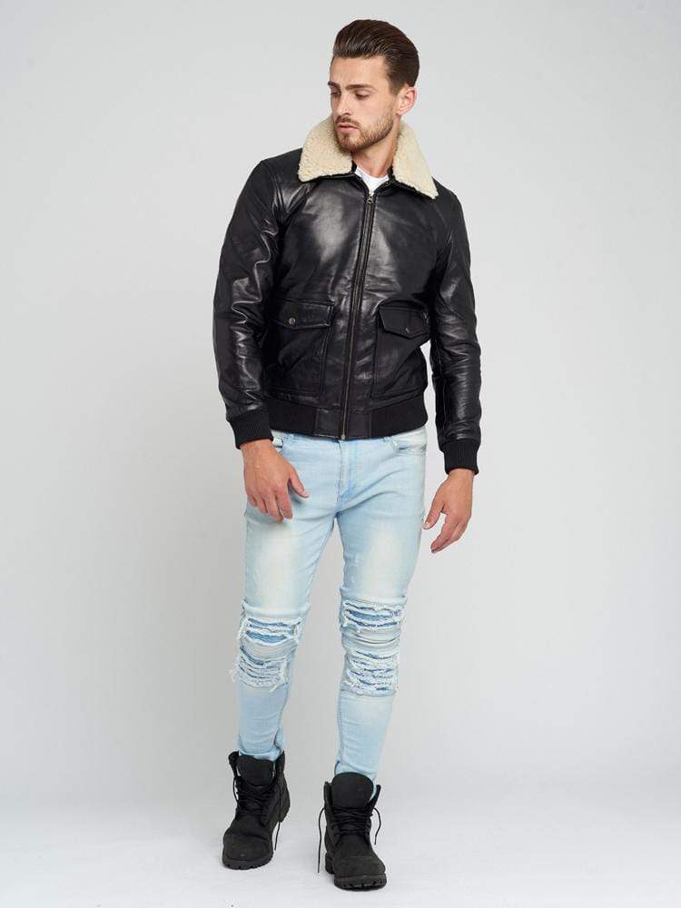 LEVI FUR COLLARED LEATHER JACKET