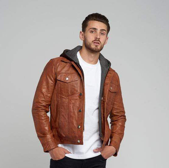 MATHEW REMOVABLE HOODED LEATHER JACKET