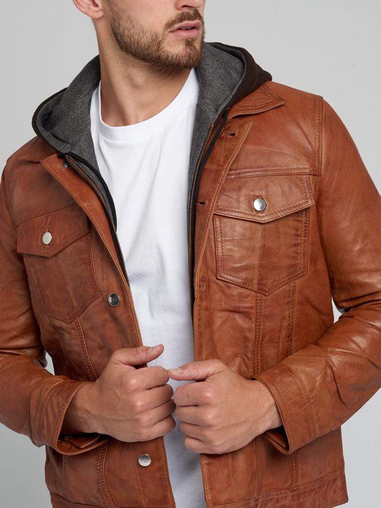 MATHEW REMOVABLE HOODED LEATHER JACKET