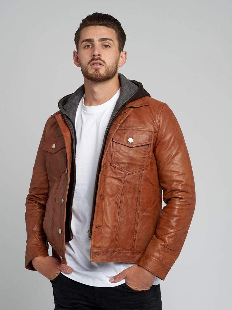 MATHEW REMOVABLE HOODED LEATHER JACKET