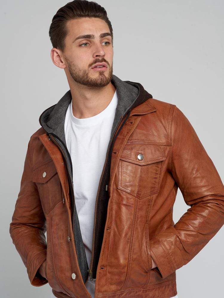 MATHEW REMOVABLE HOODED LEATHER JACKET