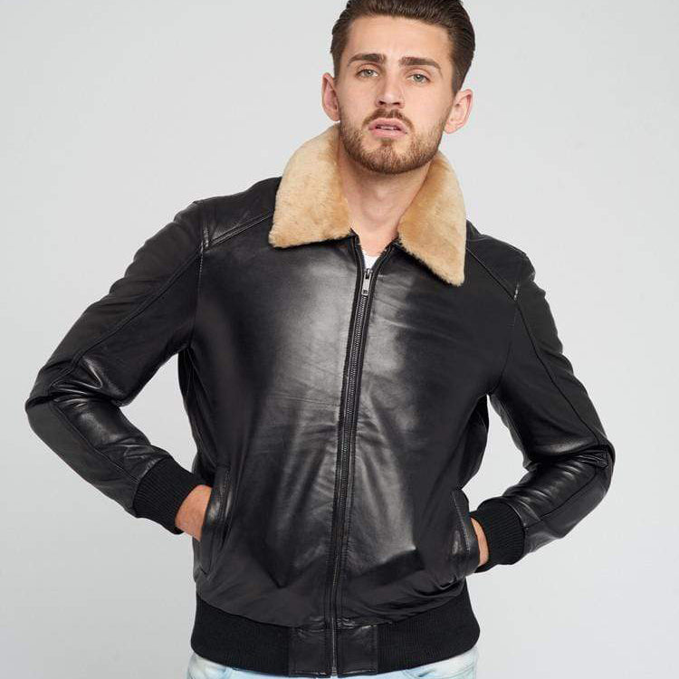 SAM FUR COLLARED LEATHER JACKET