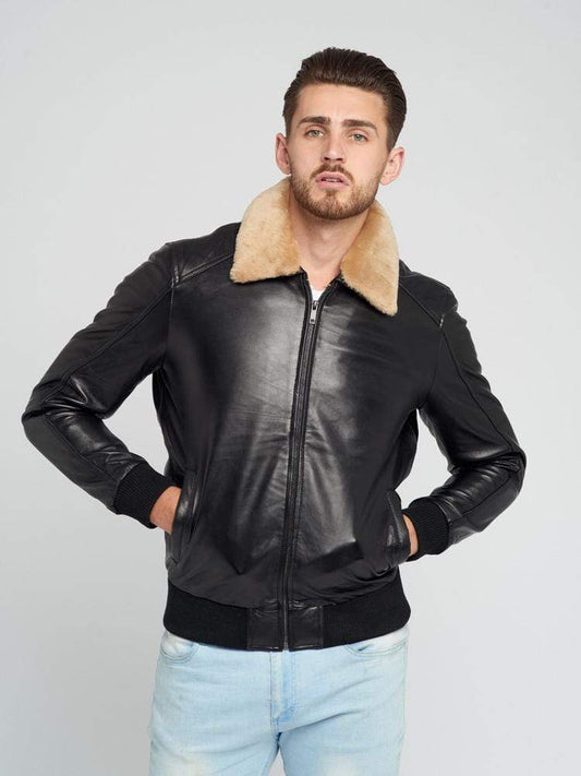 SAM FUR COLLARED LEATHER JACKET