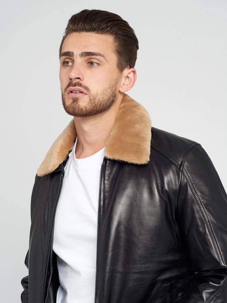 SAM FUR COLLARED LEATHER JACKET