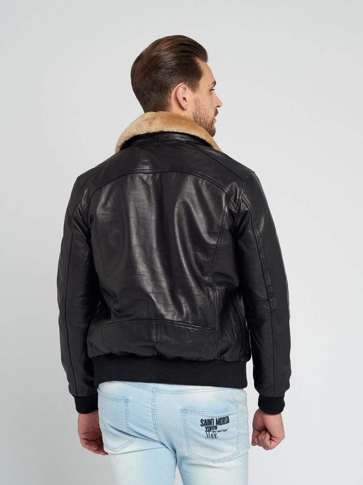 SAM FUR COLLARED LEATHER JACKET