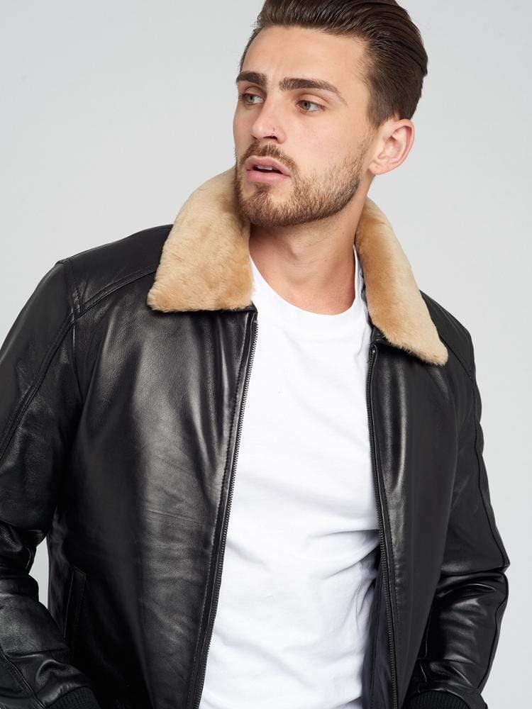 SAM FUR COLLARED LEATHER JACKET