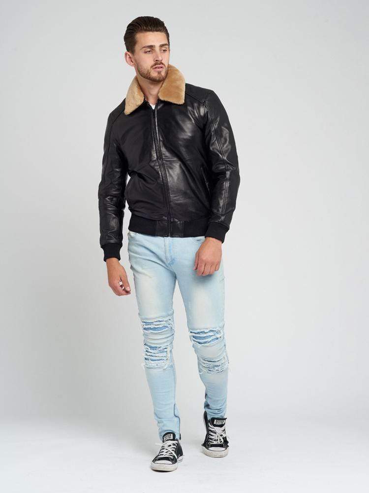 SAM FUR COLLARED LEATHER JACKET