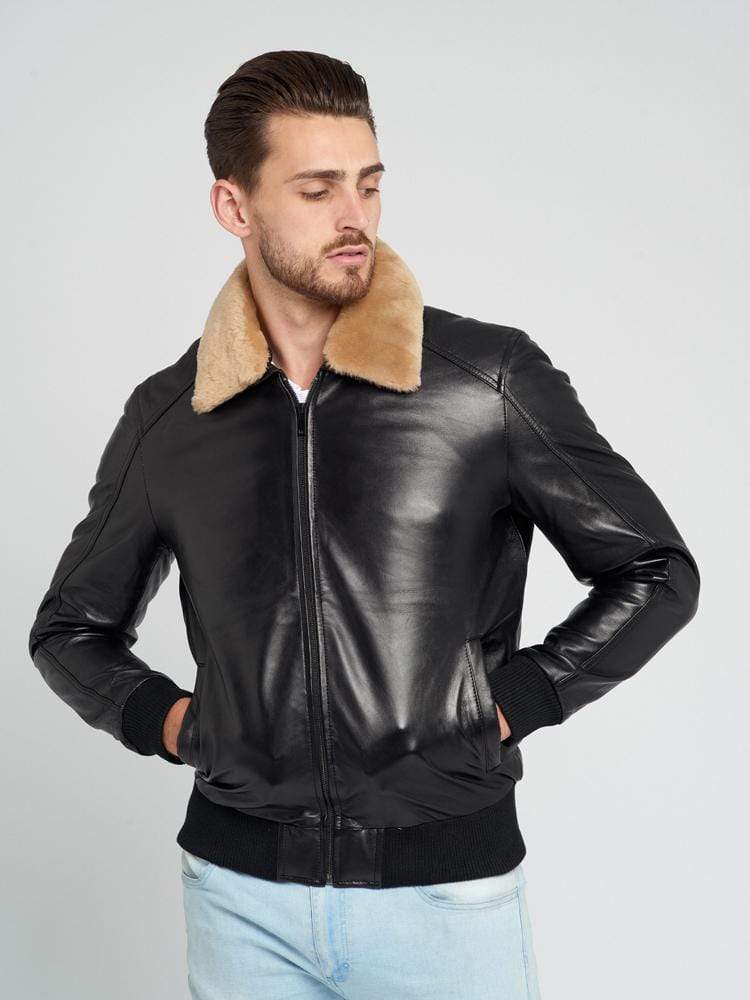 SAM FUR COLLARED LEATHER JACKET