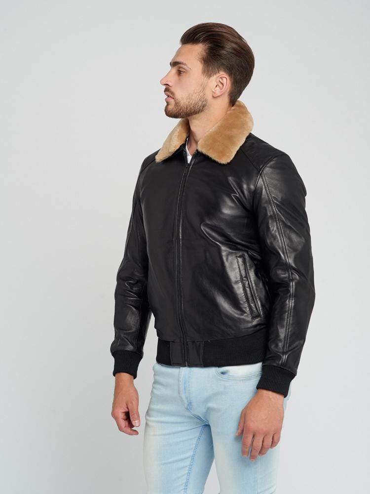 SAM FUR COLLARED LEATHER JACKET