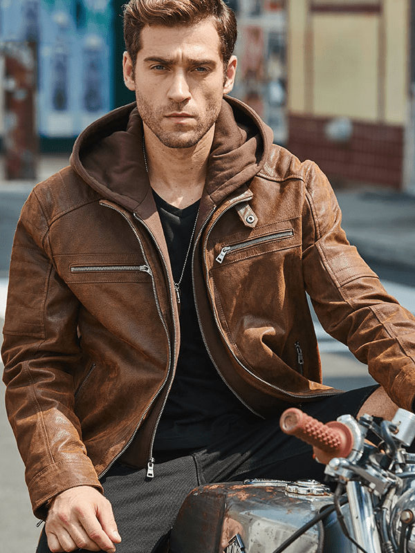 SUEDE CLASSY HOODED LEATHER JACKET