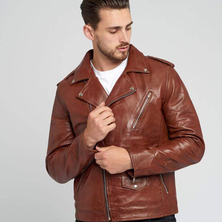 VINTAGE LEATHER BROWN BIKER JACKET