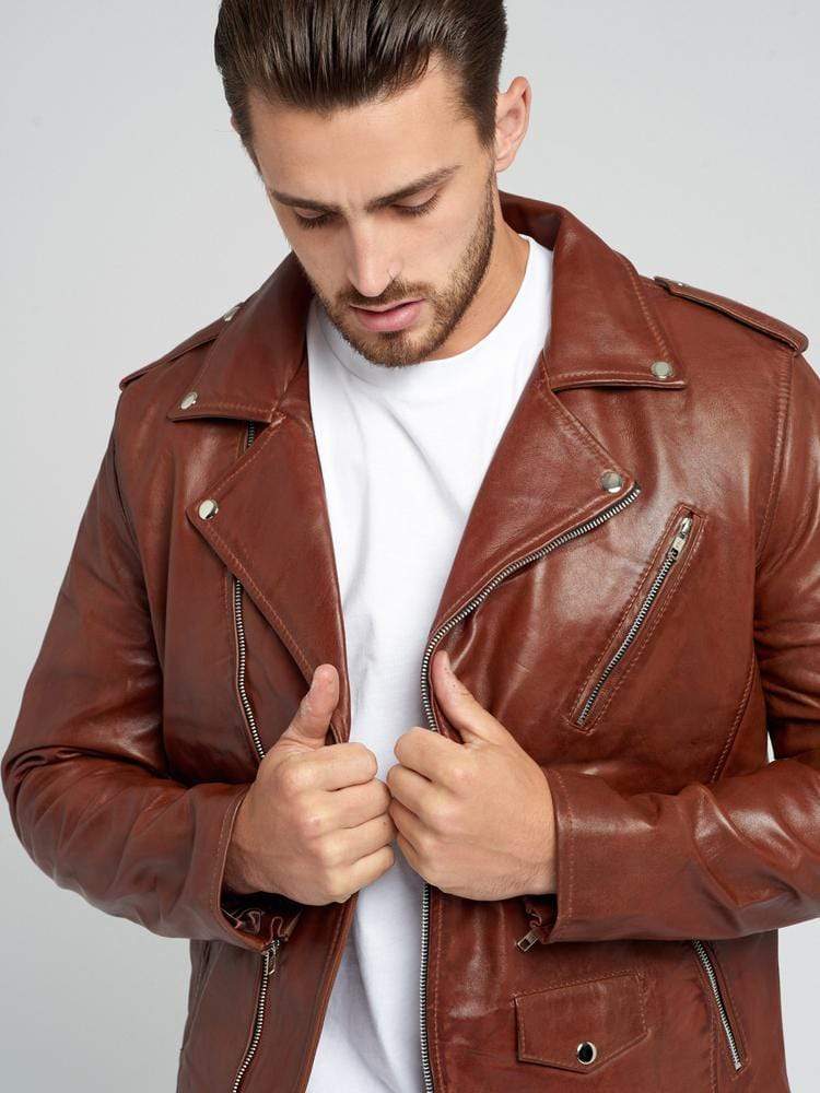 VINTAGE LEATHER BROWN BIKER JACKET